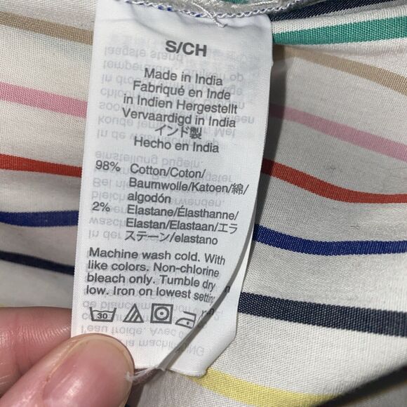 J. CREW WOMEN'S Small MULTICOLOR STRIPE SQUARE NECK SHORT SLEEVE BUTTON TOP - Picture 7 of 7